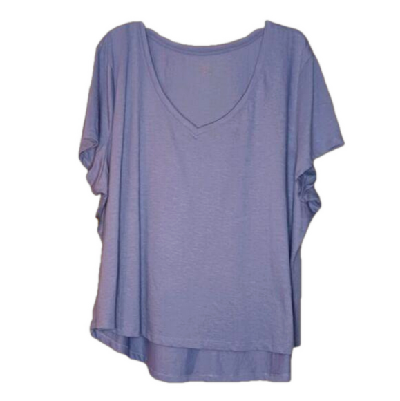 #085 Falls Creek Purple/Blue V Neck Short Sleeve Top Size 3X - Picture 1 of 2